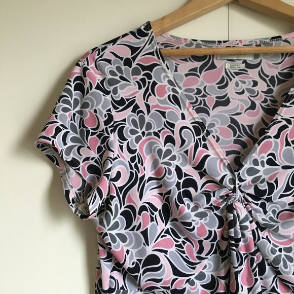 Retro Organic Print Stretchy Ruched Top - Picture 3 of 15